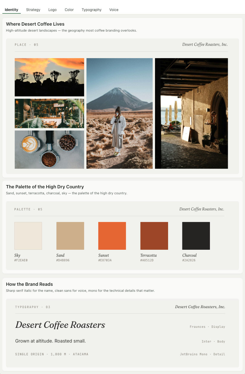 A brand exploration moodboard rendered in Jamb