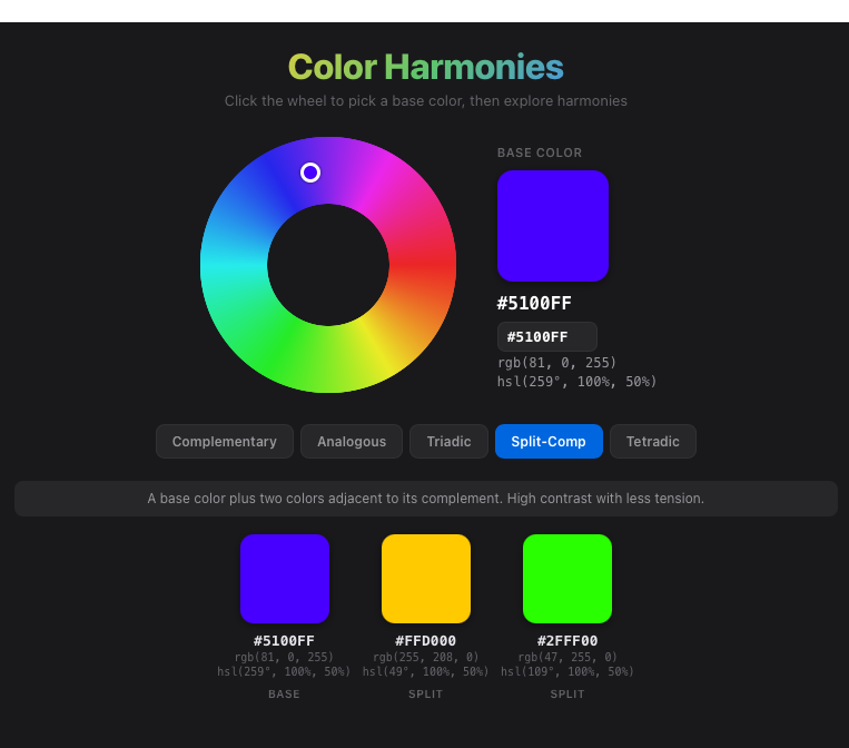A color theory wheel rendered in Jamb