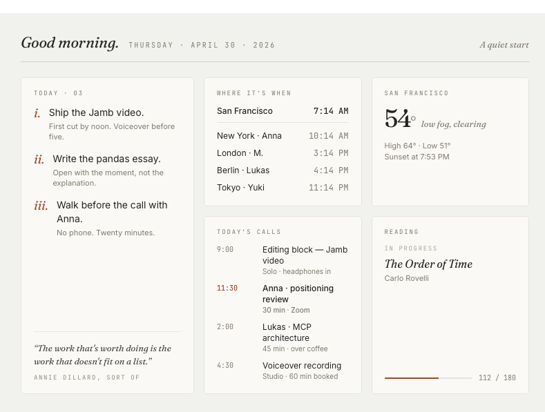 A morning routine planner rendered in Jamb
