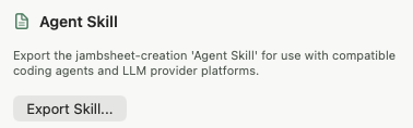 Jamb settings card showing the Agent Skill export button